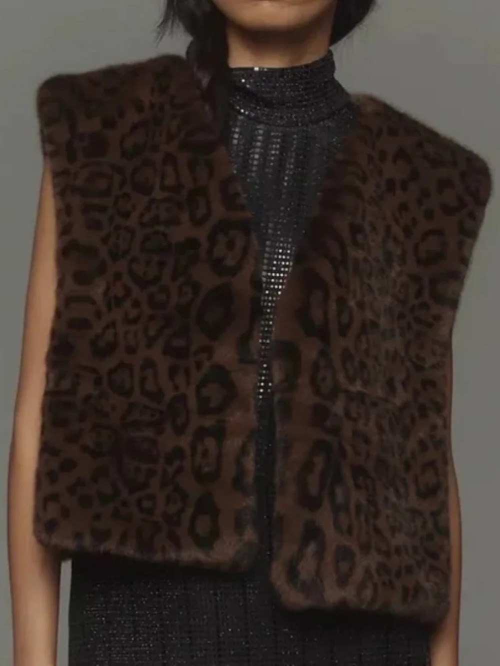 Anthropologie Leopard Print Faux Fur Vest in Brown and Black
